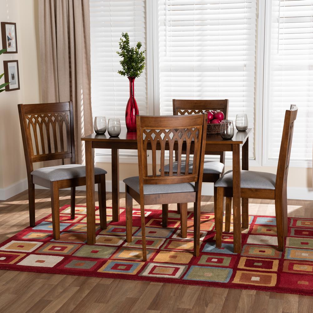 Genesis Modern Grey Fabric and Walnut Brown Finished Wood 5-Piece Dining Set. Picture 18