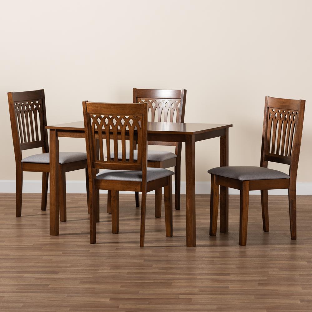 Genesis Modern Grey Fabric and Walnut Brown Finished Wood 5-Piece Dining Set. Picture 19