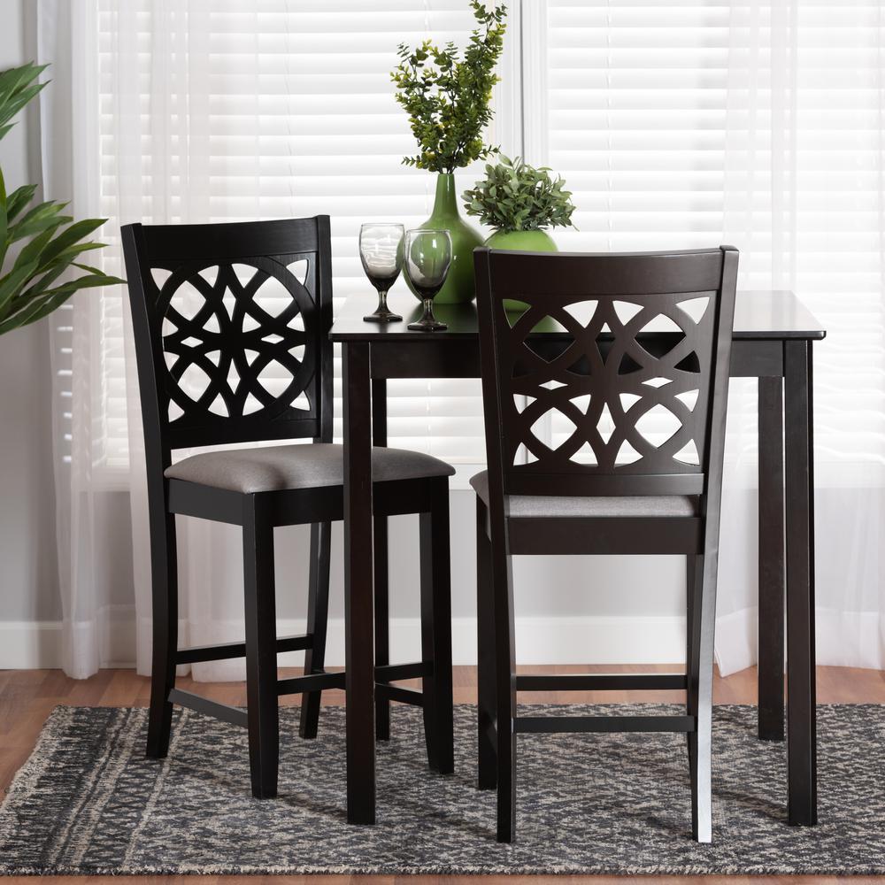 Grey Fabric and Dark Brown Finished Wood 2-Piece Counter Stool Set. Picture 16