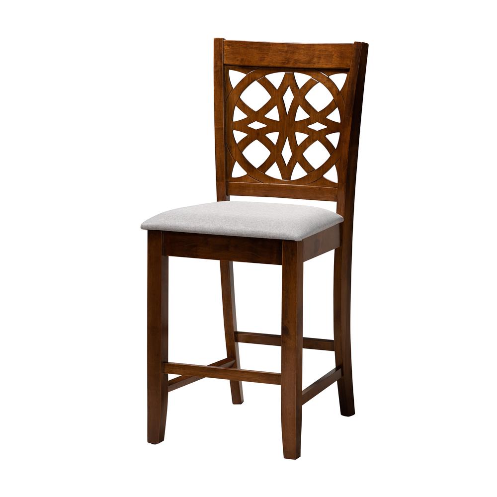 Abigail Modern Grey Fabric and Walnut Brown Finished Wood 5-Piece Pub Set. Picture 12