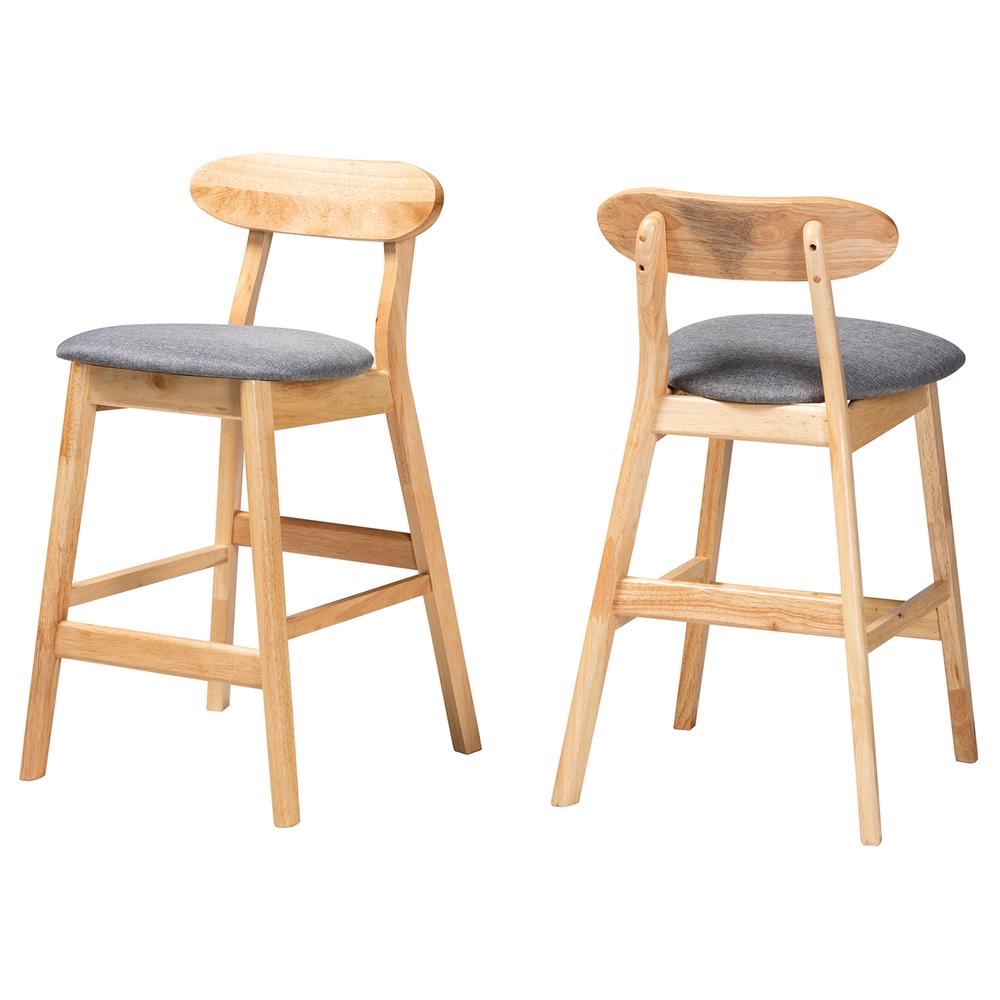 Grey Fabric and Natural Brown Finished Wood 2-Piece Counter Stool Set. Picture 10