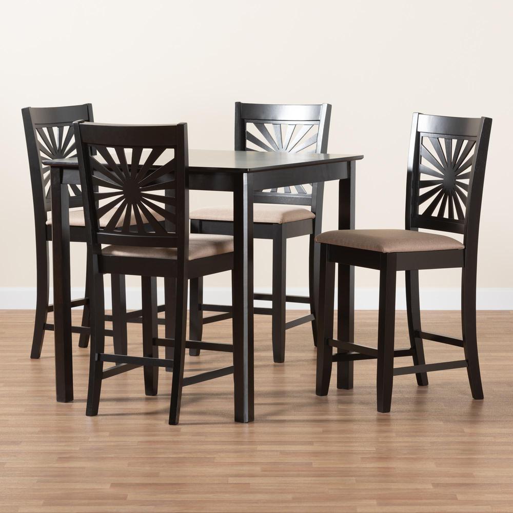 Olympia Modern Beige Fabric and Espresso Brown Finished Wood 5-Piece Pub Set. Picture 19