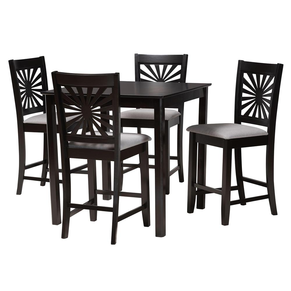 Olympia Modern Grey Fabric and Espresso Brown Finished Wood 5-Piece Pub Set. Picture 11