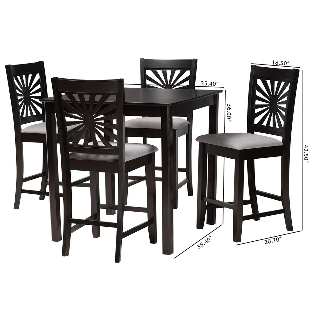 Olympia Modern Grey Fabric and Espresso Brown Finished Wood 5-Piece Pub Set. Picture 20