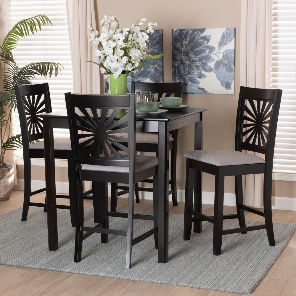 Olympia Modern Grey Fabric and Espresso Brown Finished Wood 5-Piece Pub Set. Picture 18