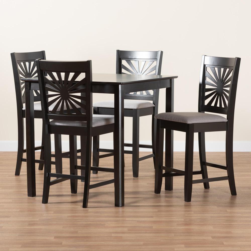 Olympia Modern Grey Fabric and Espresso Brown Finished Wood 5-Piece Pub Set. Picture 19