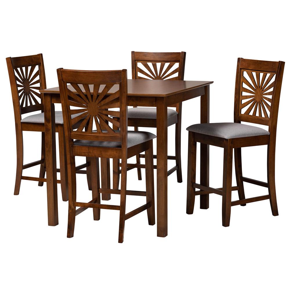 Olympia Modern Grey Fabric and Walnut Brown Finished Wood 5-Piece Pub Set. Picture 11
