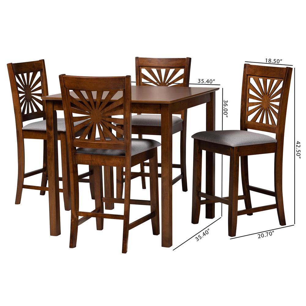 Olympia Modern Grey Fabric and Walnut Brown Finished Wood 5-Piece Pub Set. Picture 20