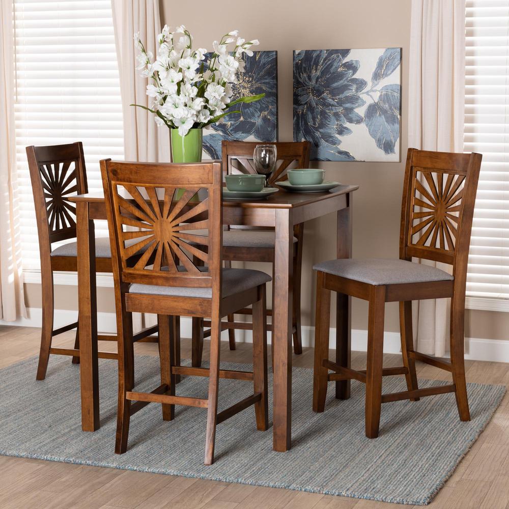 Olympia Modern Grey Fabric and Walnut Brown Finished Wood 5-Piece Pub Set. Picture 18