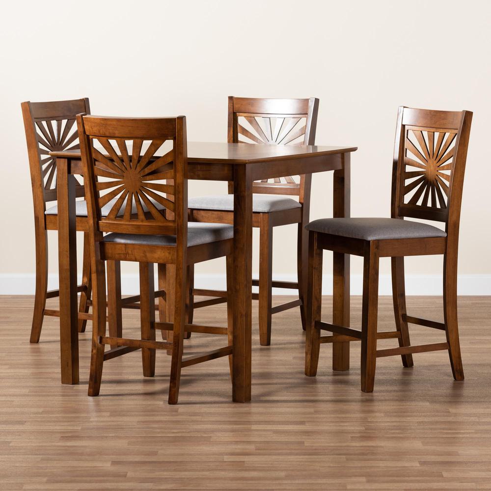 Olympia Modern Grey Fabric and Walnut Brown Finished Wood 5-Piece Pub Set. Picture 19