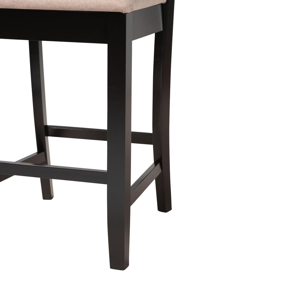 Beige Fabric and Dark Brown Finished Wood 2-Piece Counter Stool Set. Picture 14