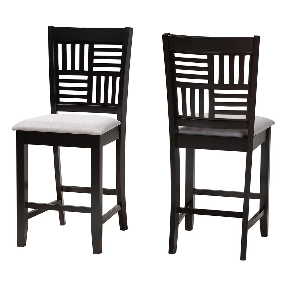 Deanna Modern Grey Fabric and Dark Brown Finished Wood 2-Piece Counter Stool Set. Picture 10