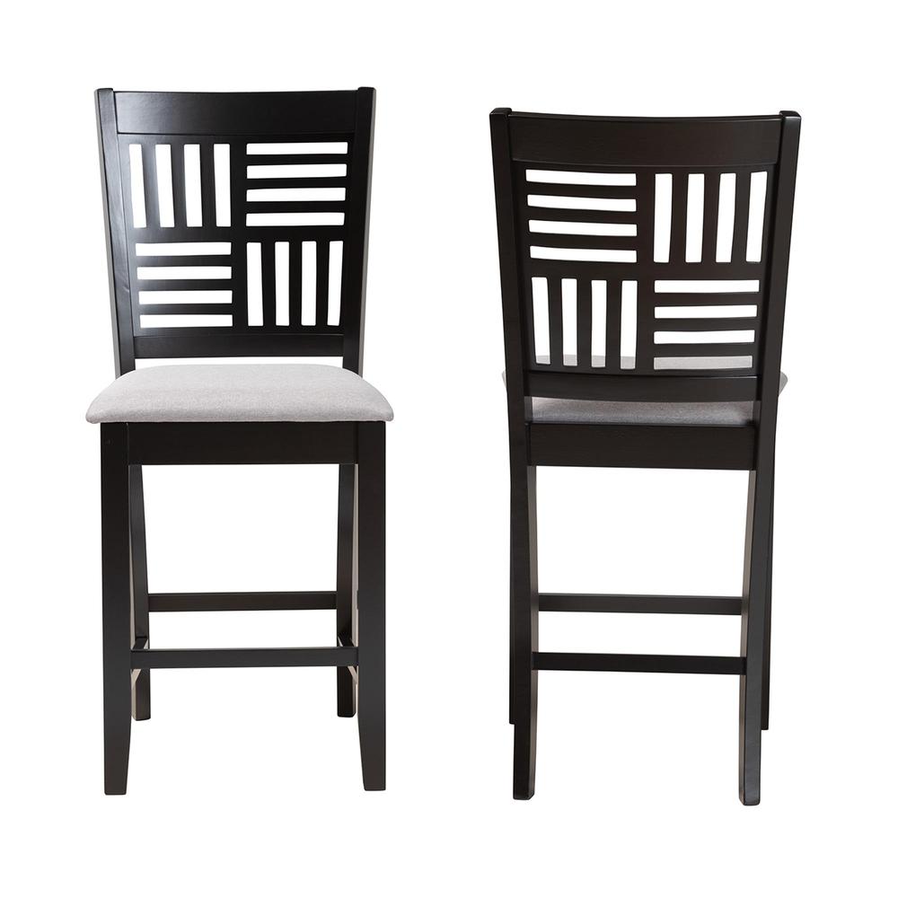 Deanna Modern Grey Fabric and Dark Brown Finished Wood 2-Piece Counter Stool Set. Picture 11
