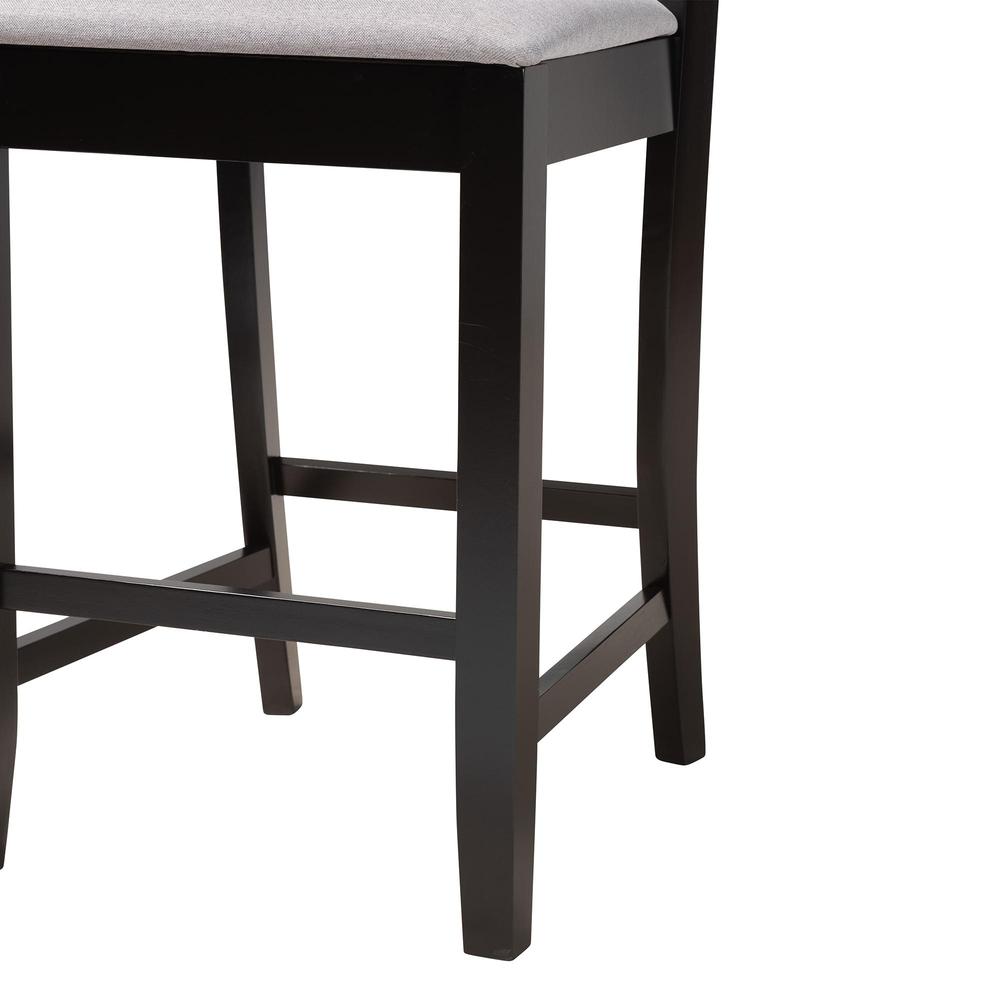 Deanna Modern Grey Fabric and Dark Brown Finished Wood 2-Piece Counter Stool Set. Picture 14