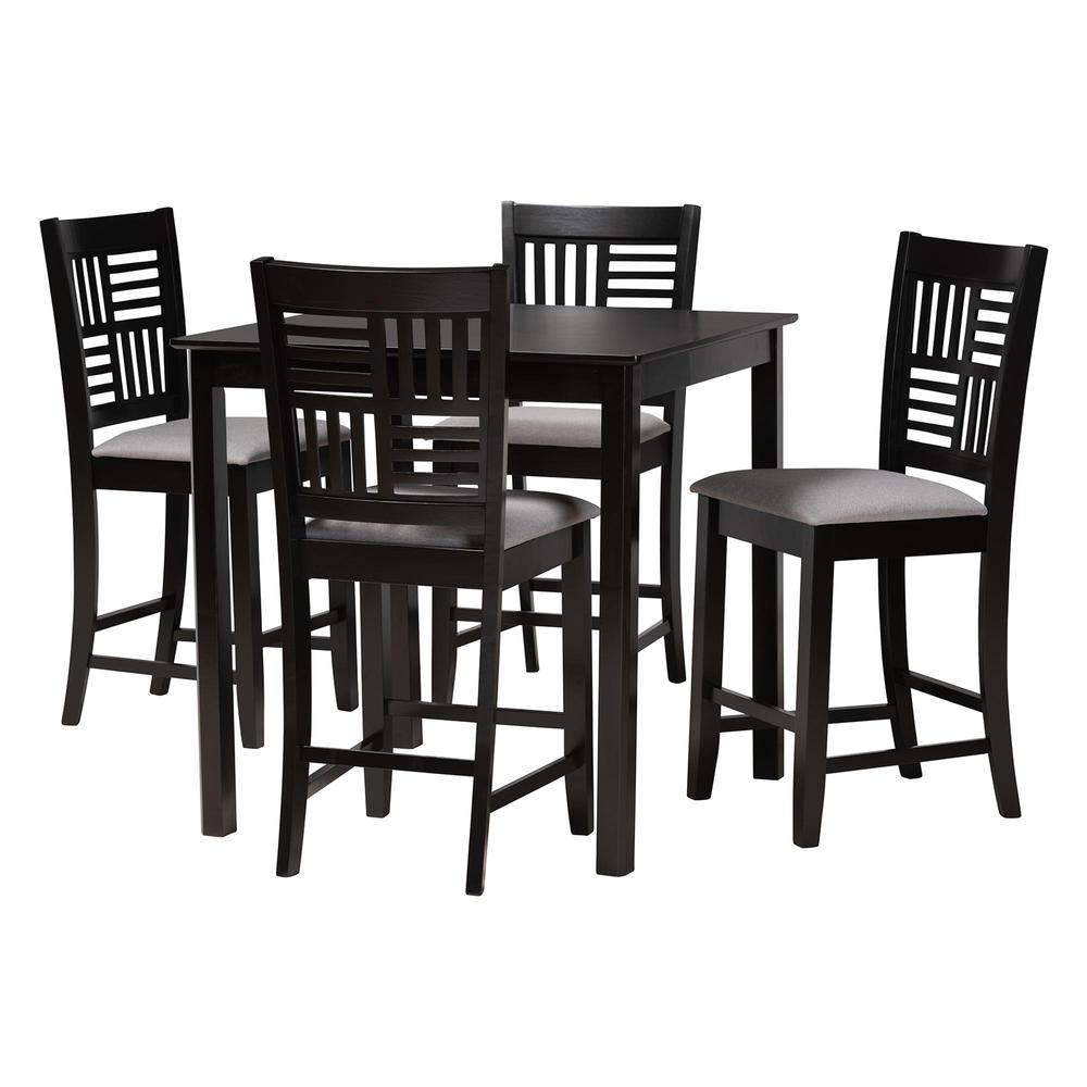 Deanna Modern Grey Fabric and Dark Brown Finished Wood 5-Piece Pub Set. Picture 10