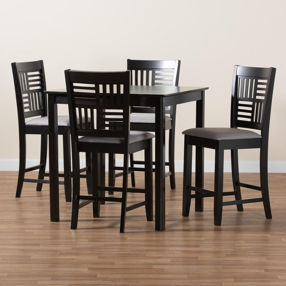 Deanna Modern Grey Fabric and Dark Brown Finished Wood 5-Piece Pub Set. Picture 18