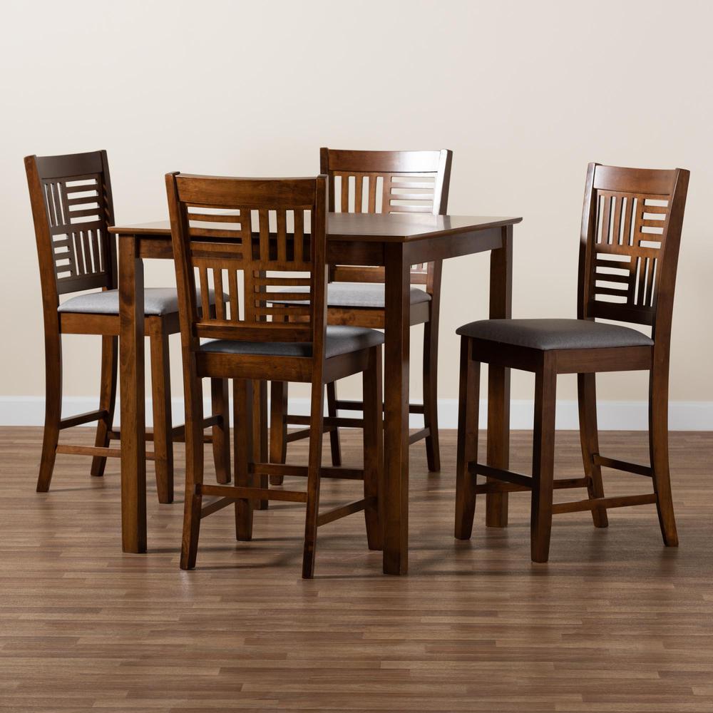 Deanna Modern Grey Fabric and Walnut Brown Finished Wood 5-Piece Pub Set. Picture 18