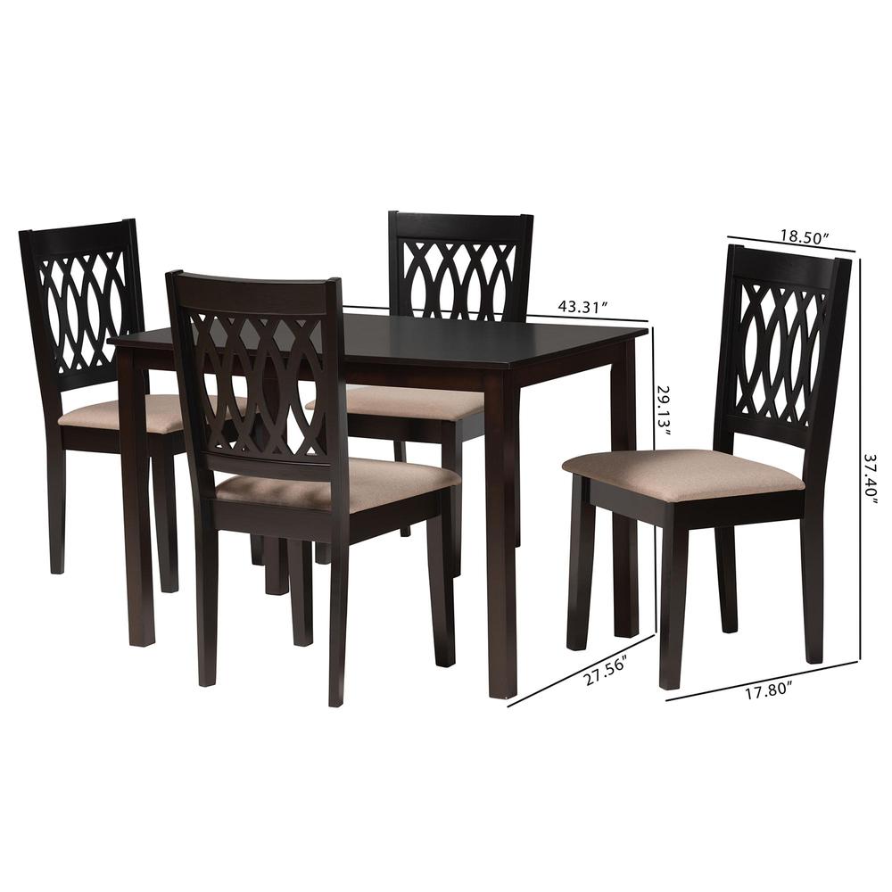 Beige Fabric and Espresso Brown Finished Wood 5-Piece Dining Set. Picture 20