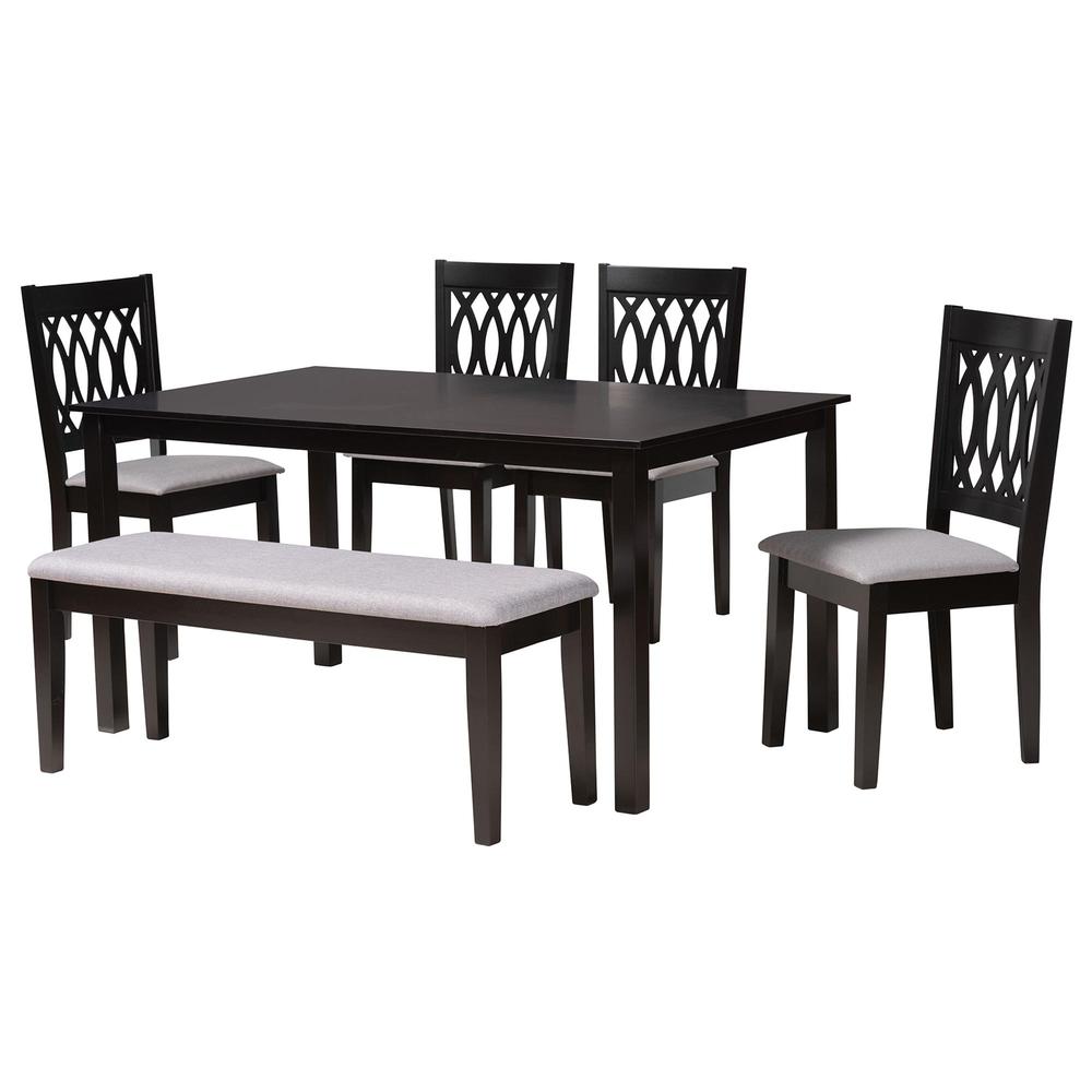 Florencia Modern Grey Fabric and Espresso Brown Finished Wood 6-Piece Dining Set. Picture 13