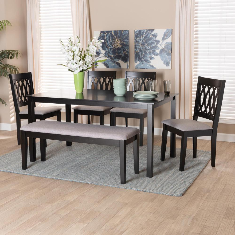 Florencia Modern Grey Fabric and Espresso Brown Finished Wood 6-Piece Dining Set. Picture 21