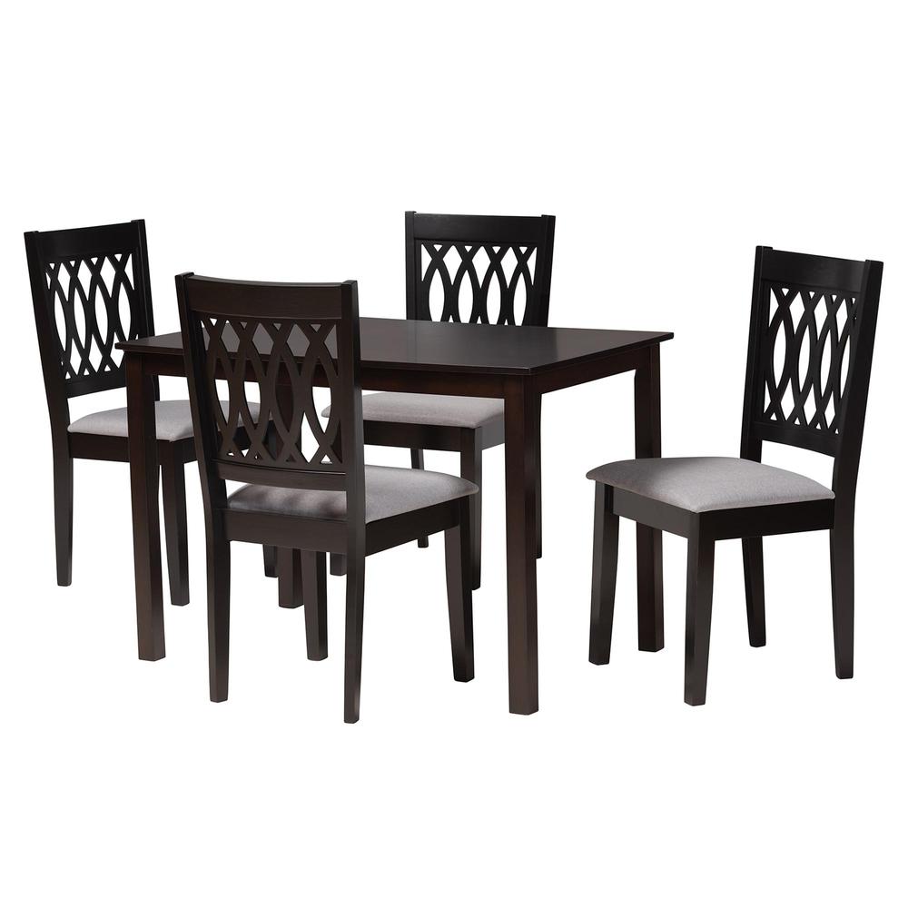 Florencia Modern Grey Fabric and Espresso Brown Finished Wood 5-Piece Dining Set. Picture 11