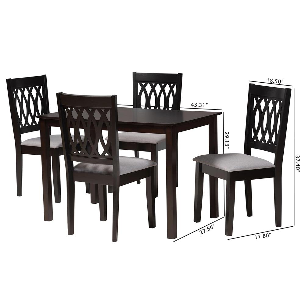 Florencia Modern Grey Fabric and Espresso Brown Finished Wood 5-Piece Dining Set. Picture 20