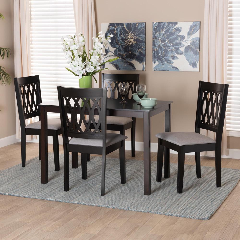 Florencia Modern Grey Fabric and Espresso Brown Finished Wood 5-Piece Dining Set. Picture 18