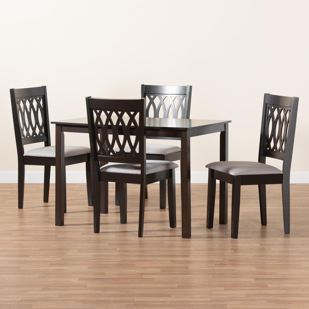 Florencia Modern Grey Fabric and Espresso Brown Finished Wood 5-Piece Dining Set. Picture 19