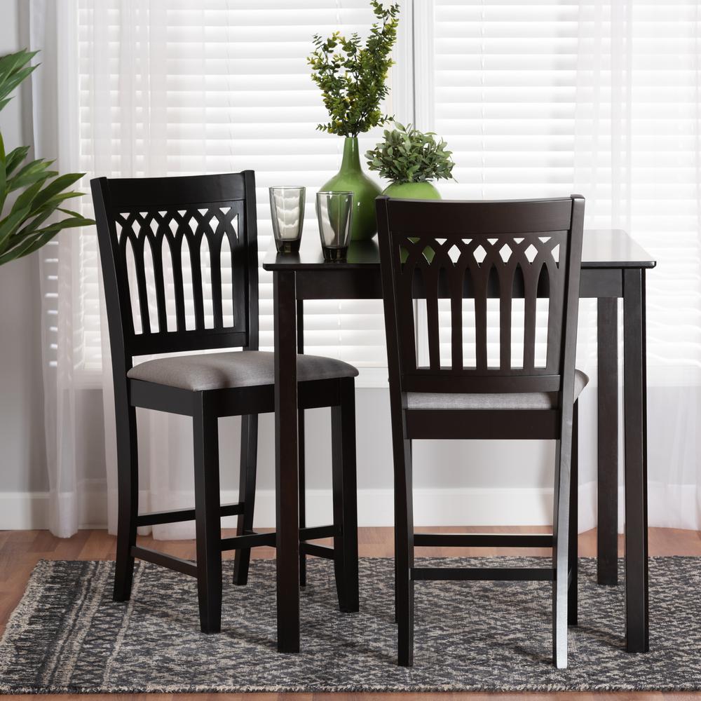 Grey Fabric and Dark Brown Finished Wood 2-Piece Counter Stool Set. Picture 16