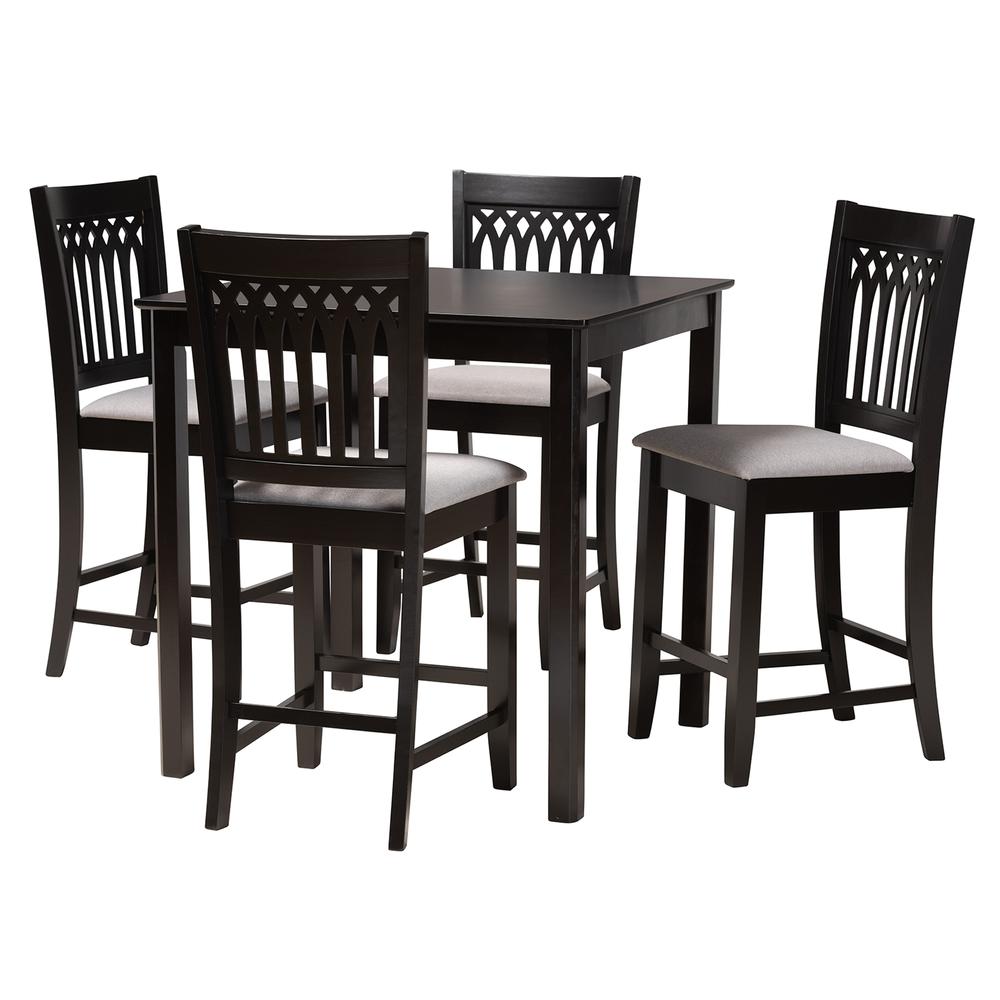 Genesis Modern Grey Fabric and Dark Brown Finished Wood 5-Piece Pub Set. Picture 11