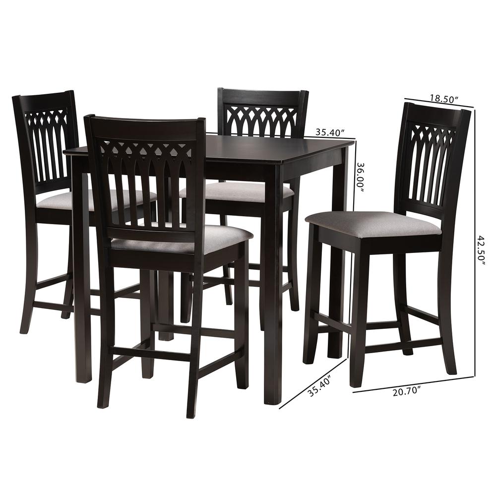Genesis Modern Grey Fabric and Dark Brown Finished Wood 5-Piece Pub Set. Picture 20