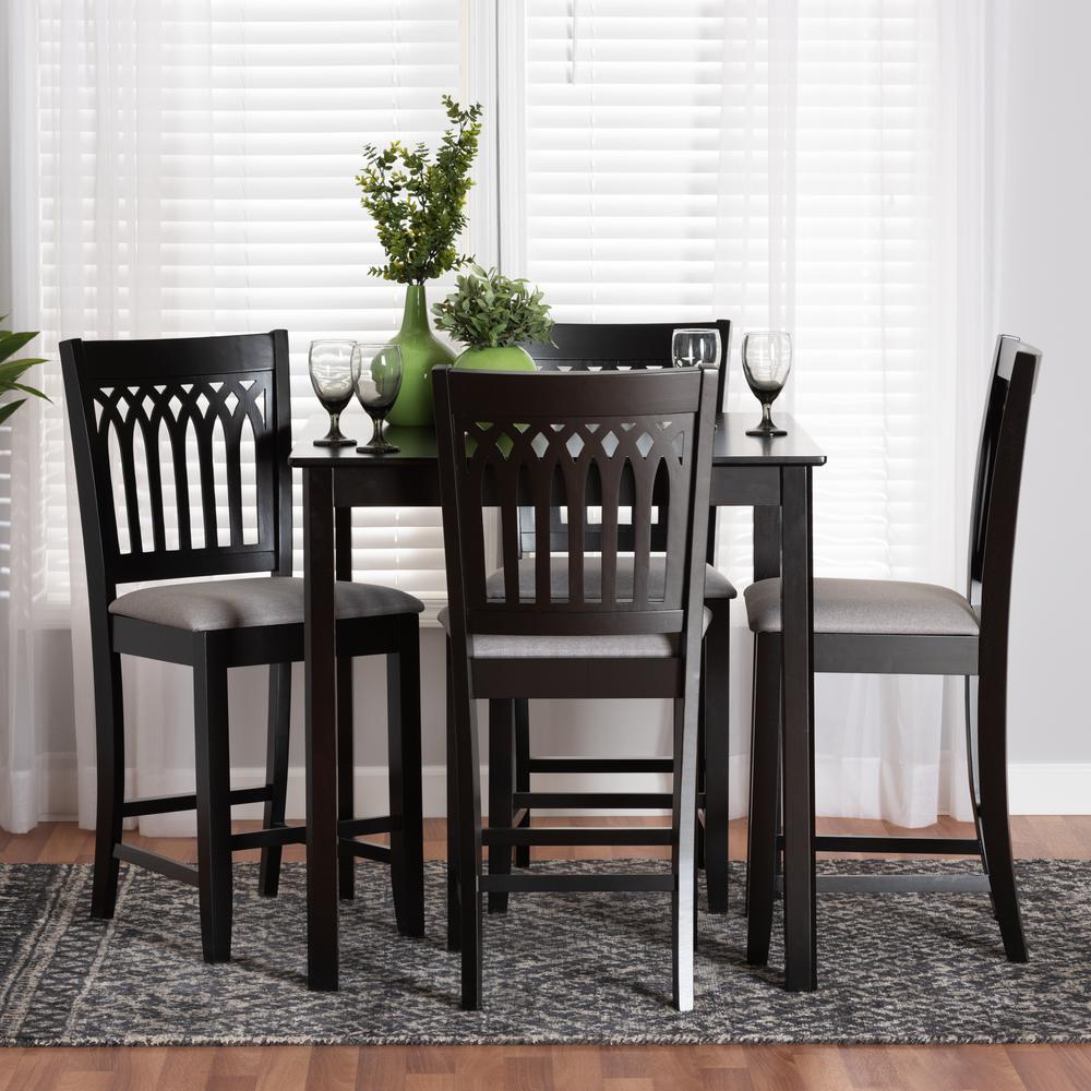 Genesis Modern Grey Fabric and Dark Brown Finished Wood 5-Piece Pub Set. Picture 18