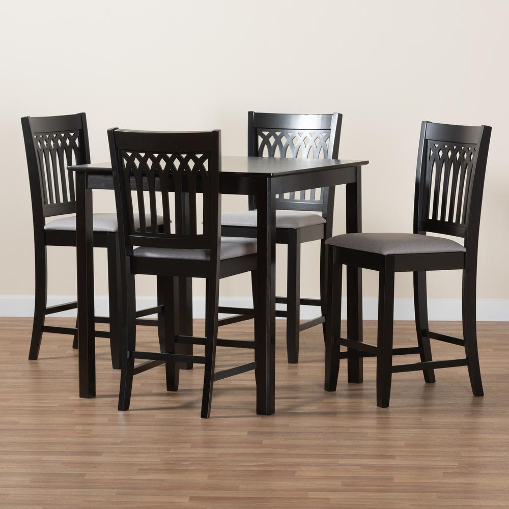 Genesis Modern Grey Fabric and Dark Brown Finished Wood 5-Piece Pub Set. Picture 19