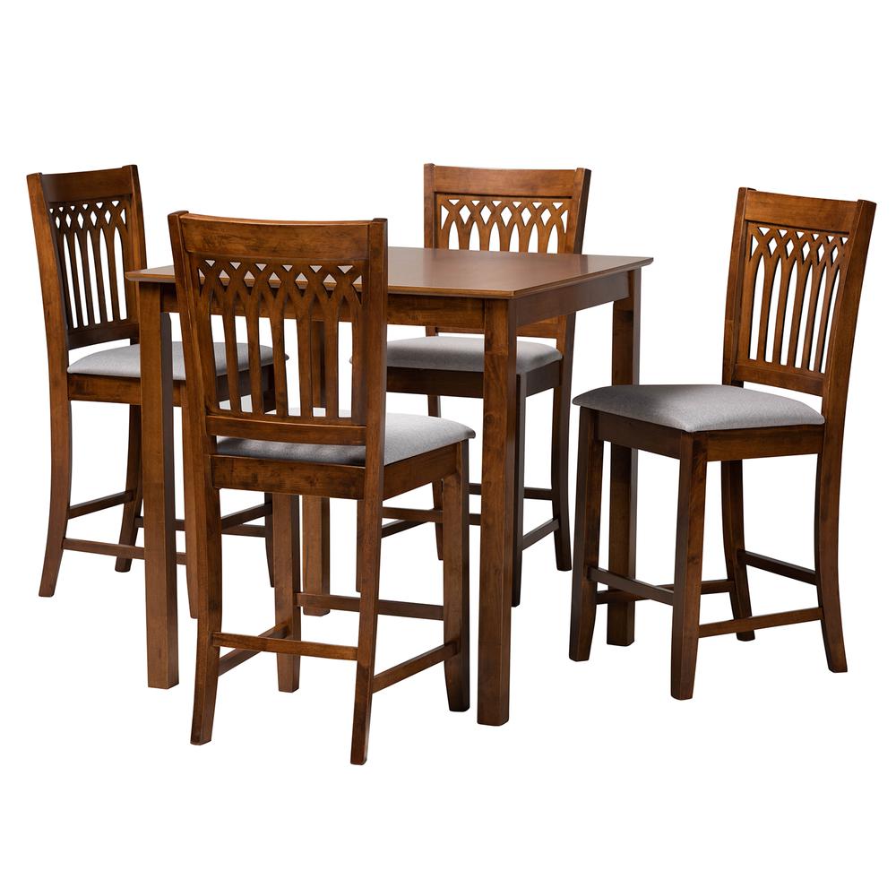 Genesis Modern Grey Fabric and Walnut Brown Finished Wood 5-Piece Pub Set. Picture 11