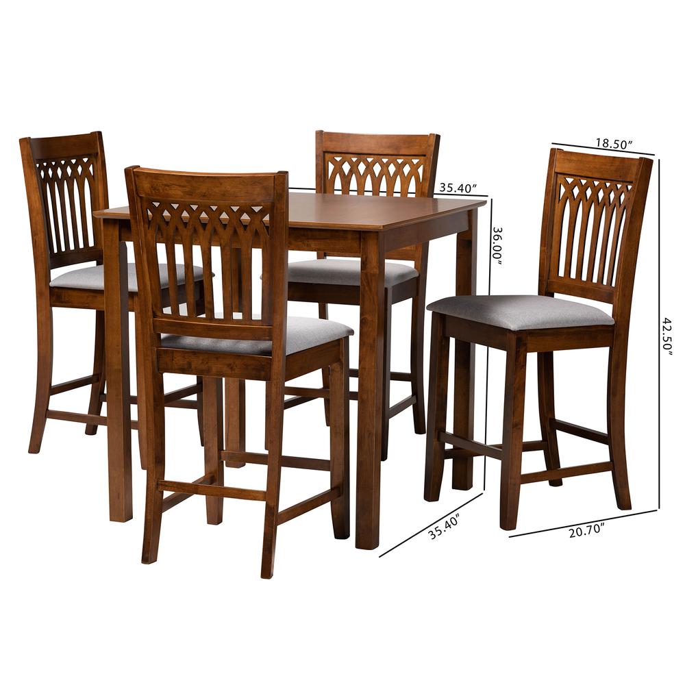 Genesis Modern Grey Fabric and Walnut Brown Finished Wood 5-Piece Pub Set. Picture 20