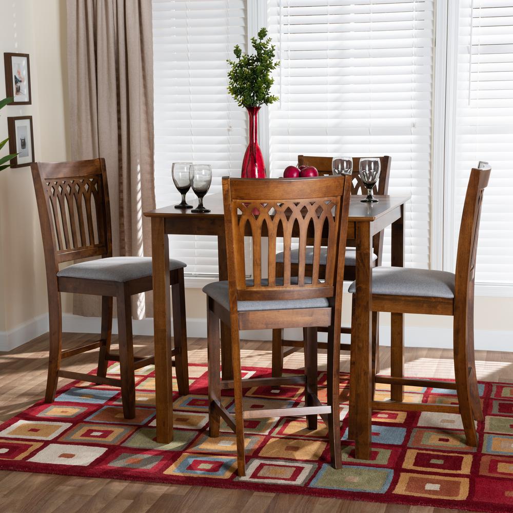 Genesis Modern Grey Fabric and Walnut Brown Finished Wood 5-Piece Pub Set. Picture 18