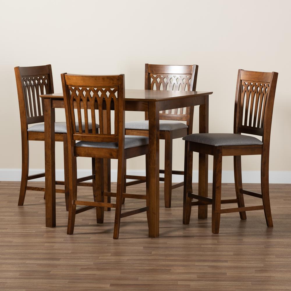 Genesis Modern Grey Fabric and Walnut Brown Finished Wood 5-Piece Pub Set. Picture 19