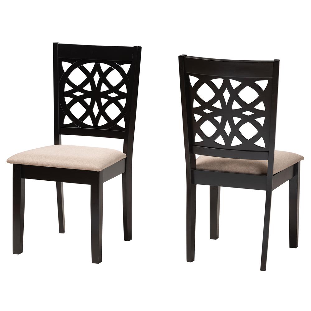Beige Fabric and Dark Brown Finished Wood 2-Piece Dining Chair Set. Picture 10