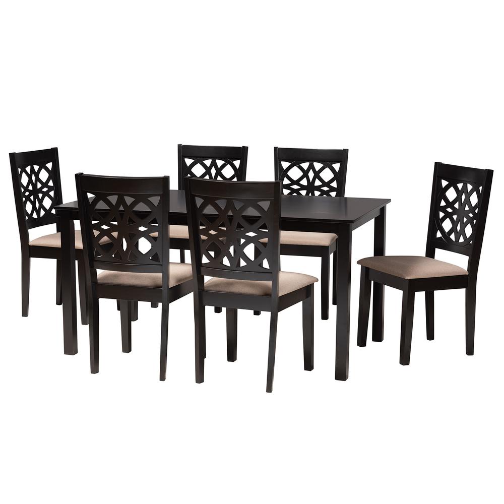 Abigail Modern Beige Fabric and Dark Brown Finished Wood 7-Piece Dining Set. Picture 11