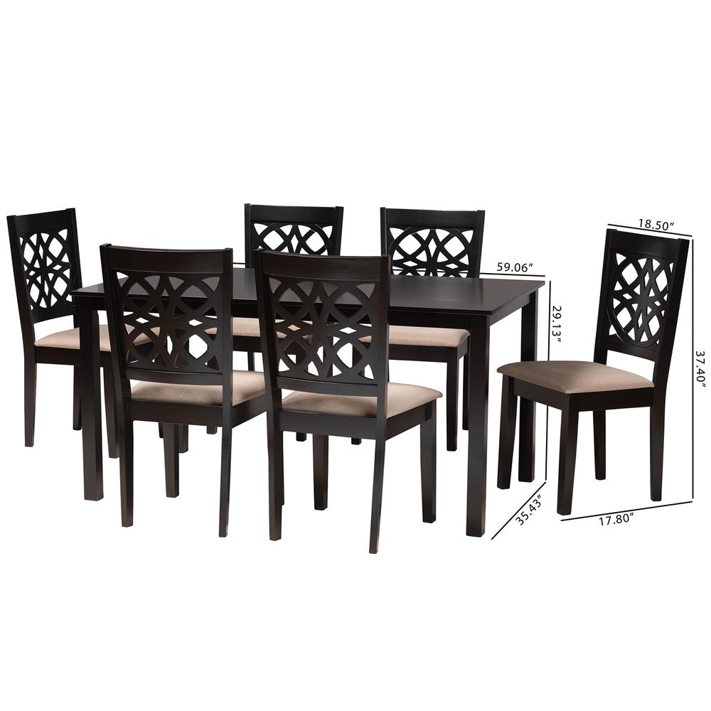 Abigail Modern Beige Fabric and Dark Brown Finished Wood 7-Piece Dining Set. Picture 20