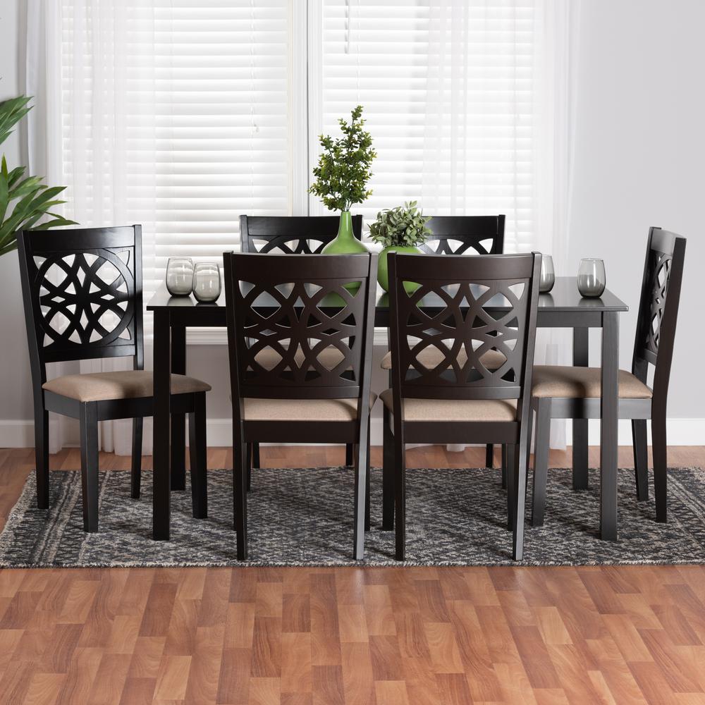 Abigail Modern Beige Fabric and Dark Brown Finished Wood 7-Piece Dining Set. Picture 18
