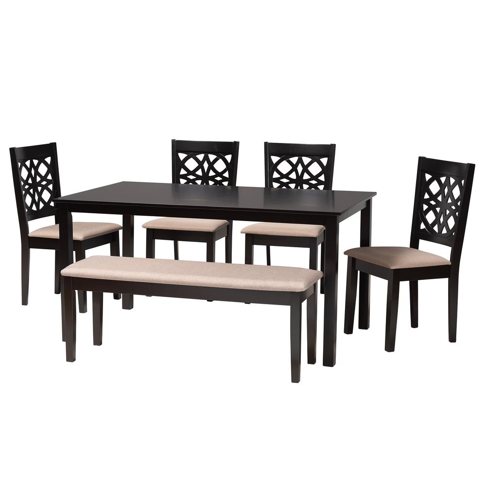 Abigail Modern Beige Fabric and Dark Brown Finished Wood 6-Piece Dining Set. Picture 12