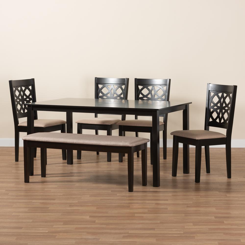 Abigail Modern Beige Fabric and Dark Brown Finished Wood 6-Piece Dining Set. Picture 21
