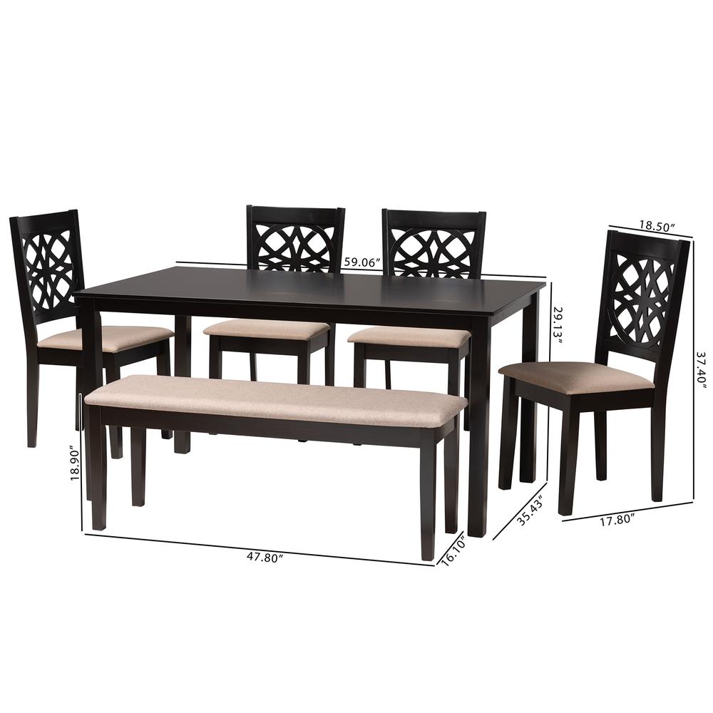 Abigail Modern Beige Fabric and Dark Brown Finished Wood 6-Piece Dining Set. Picture 22