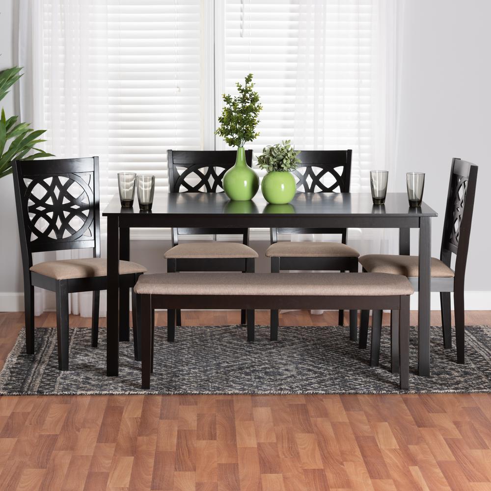 Abigail Modern Beige Fabric and Dark Brown Finished Wood 6-Piece Dining Set. Picture 20