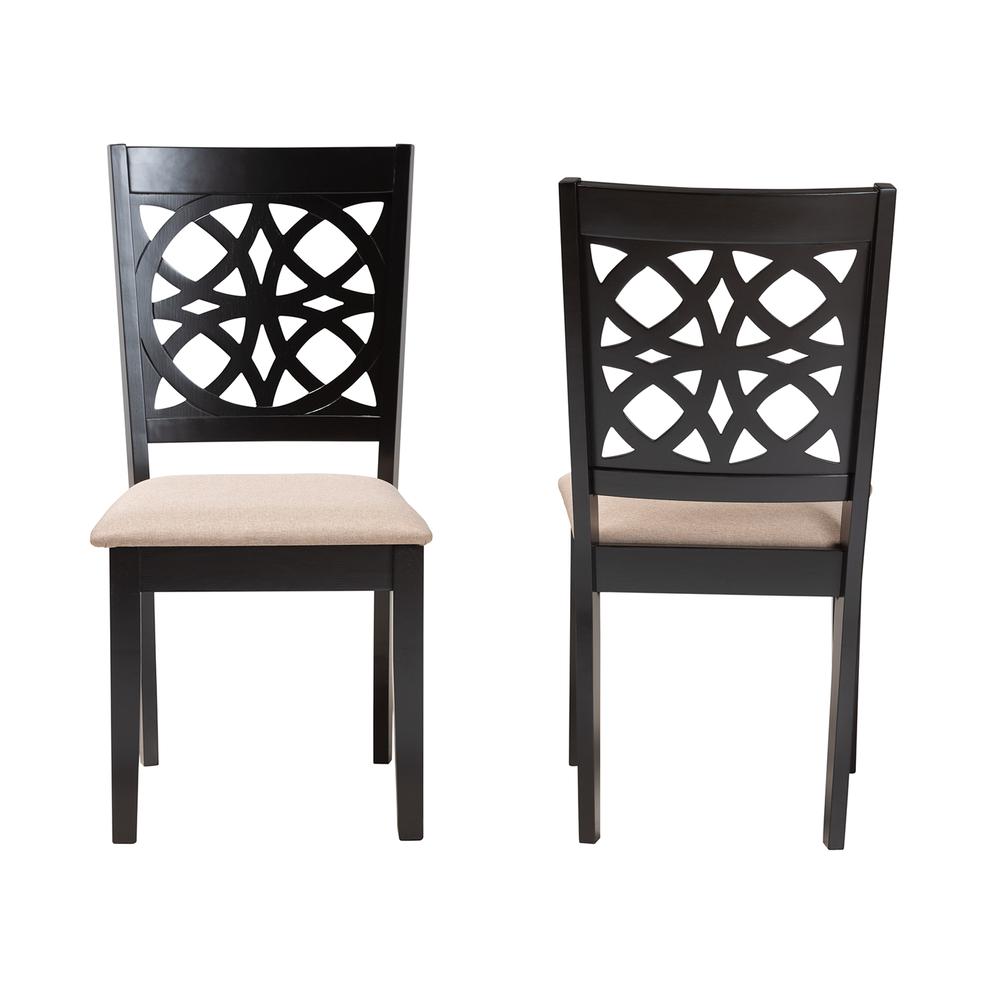 Beige Fabric and Dark Brown Finished Wood 2-Piece Dining Chair Set. Picture 11