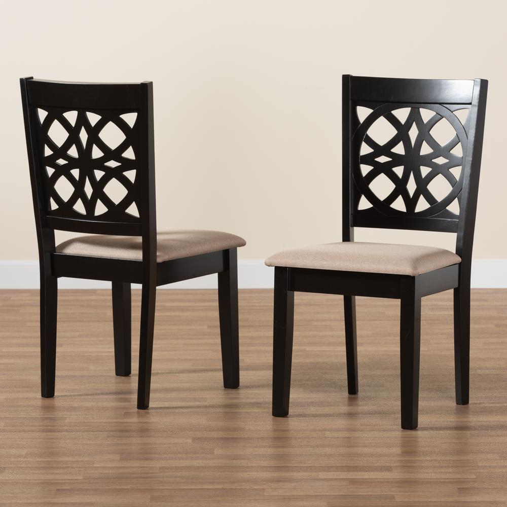 Beige Fabric and Dark Brown Finished Wood 2-Piece Dining Chair Set. Picture 17
