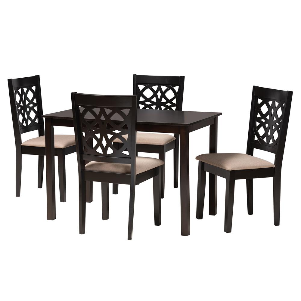 Abigail Modern Beige Fabric and Dark Brown Finished Wood 5-Piece Dining Set. Picture 11
