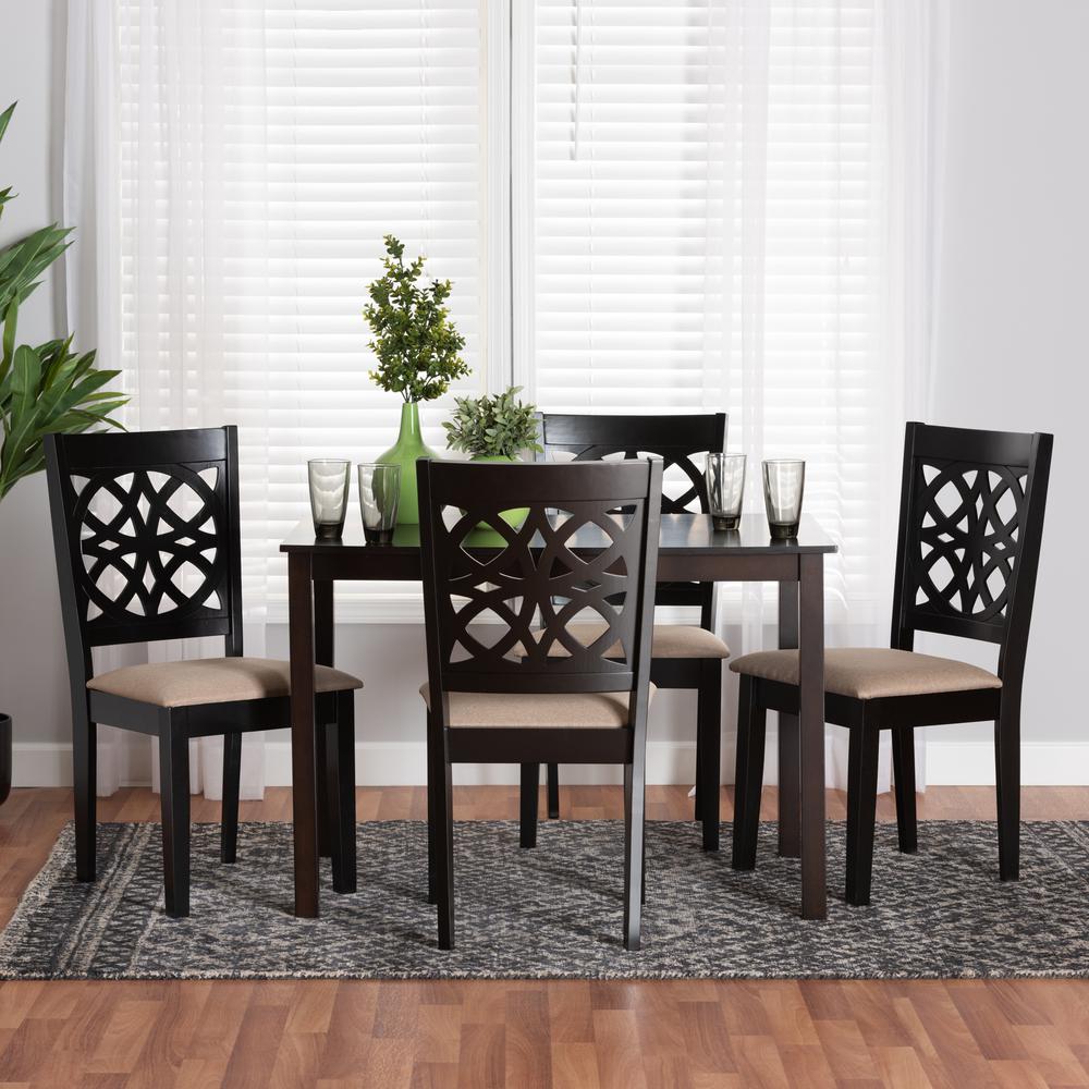Abigail Modern Beige Fabric and Dark Brown Finished Wood 5-Piece Dining Set. Picture 18
