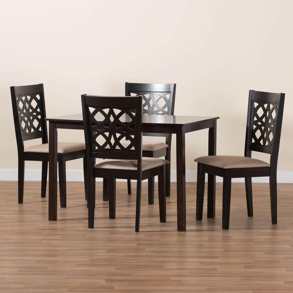 Abigail Modern Beige Fabric and Dark Brown Finished Wood 5-Piece Dining Set. Picture 19